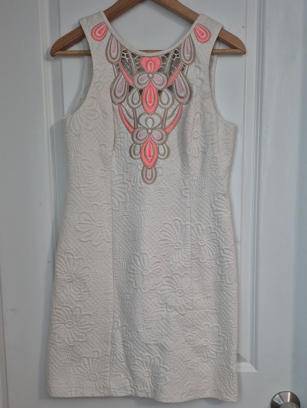 Lilly Pulitzer Cream Mini Dress with Coral & Taupe Embroidery